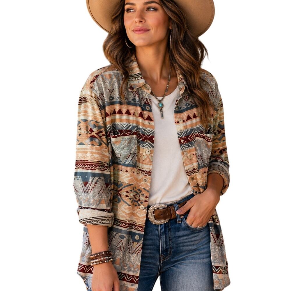 C&C California Super Soft Western Button Shirt Womens XL Aztec Western Ikat Top